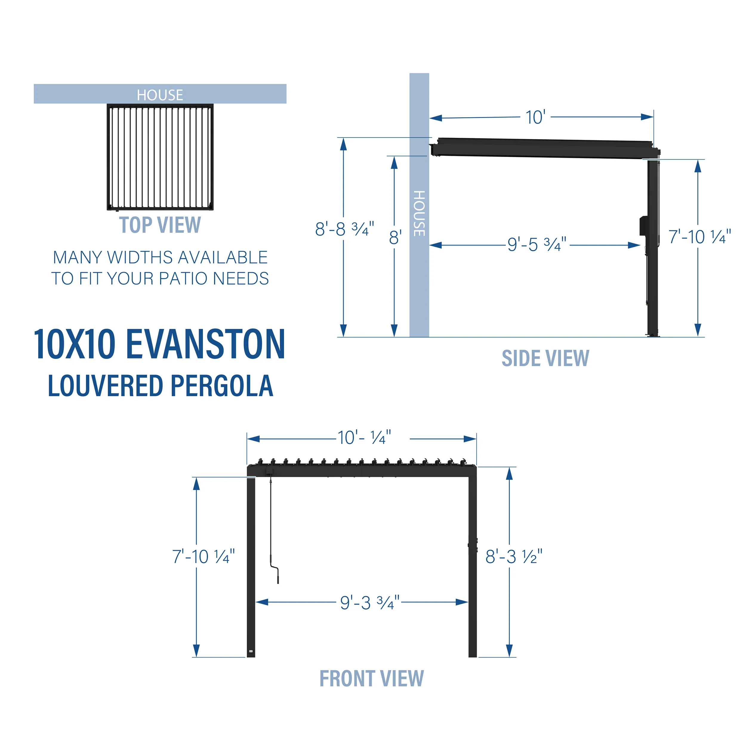 10x10 Evanston Wall Mounted Louvered Pergola - Image 3