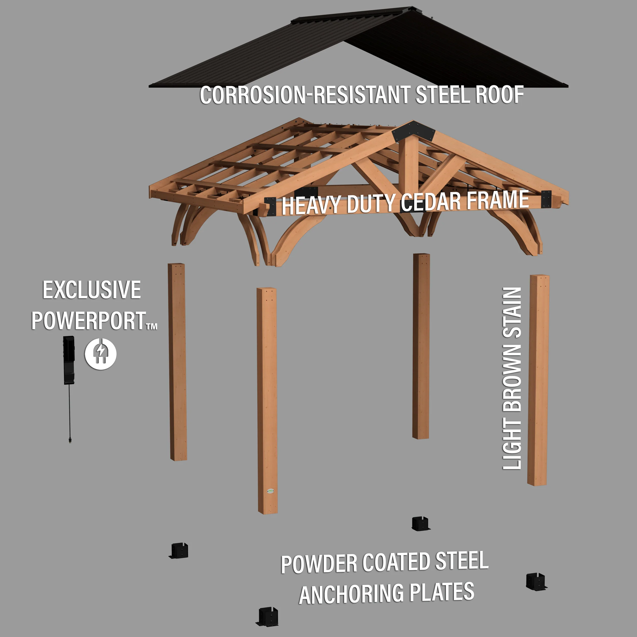 12x10 Arlington Gazebo with Electric - Lt Brown - Image 11