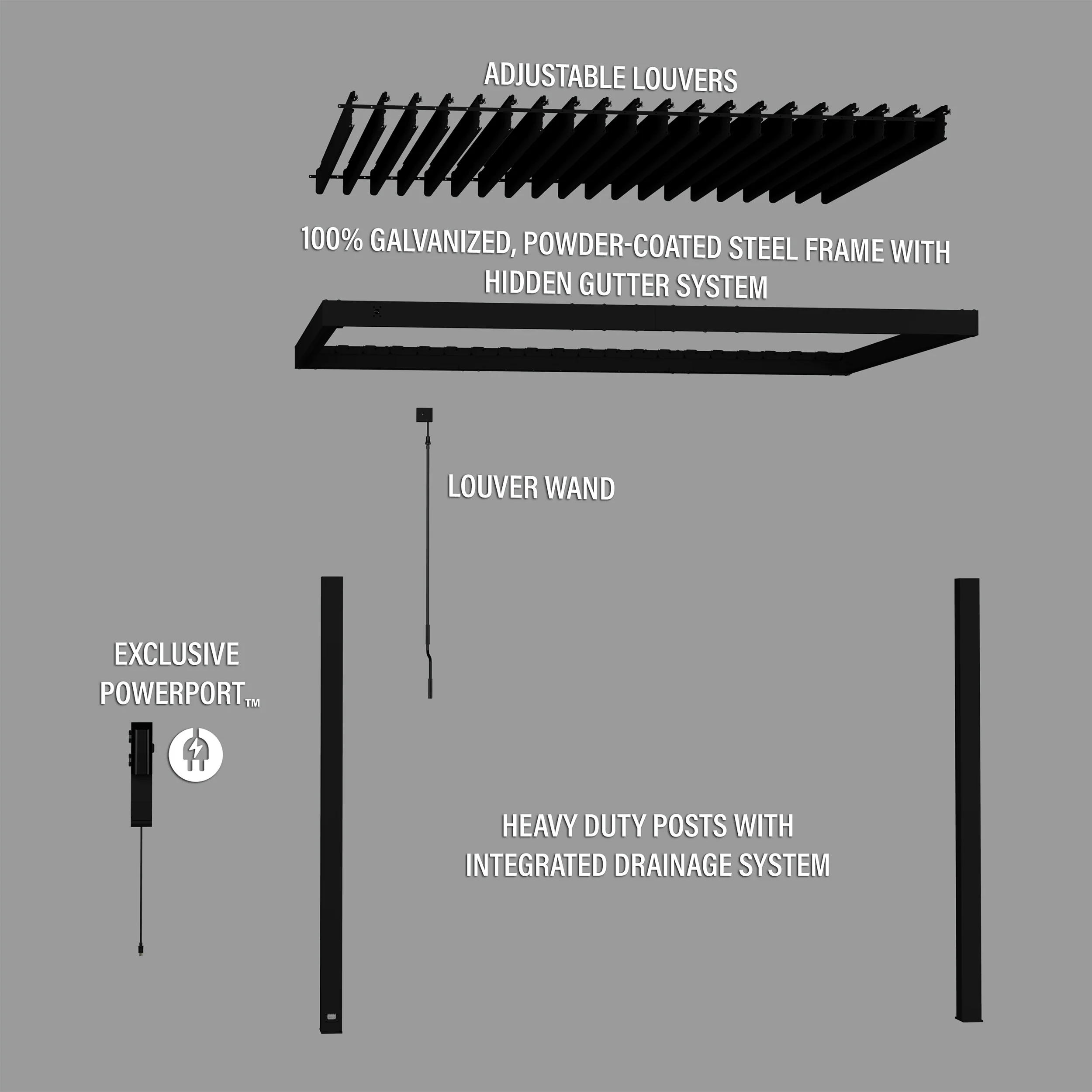 12x10 Evanston Wall Mounted Louvered Pergola - Image 12