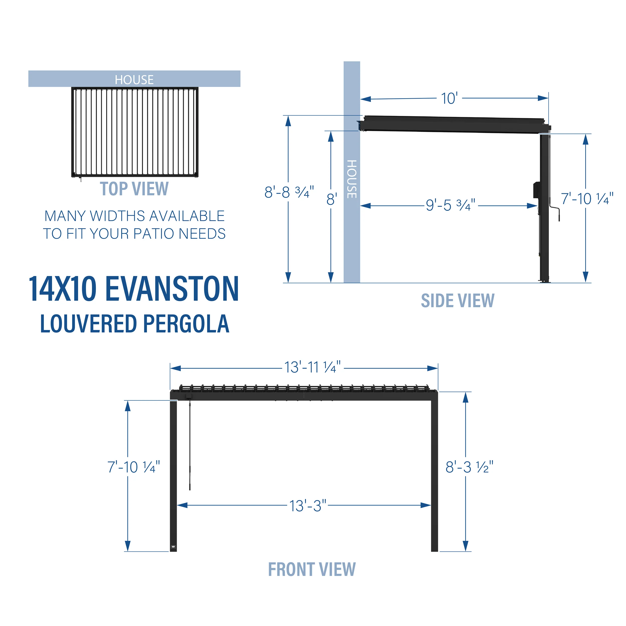 14x10 Evanston Wall Mounted Louvered Pergola - Image 3