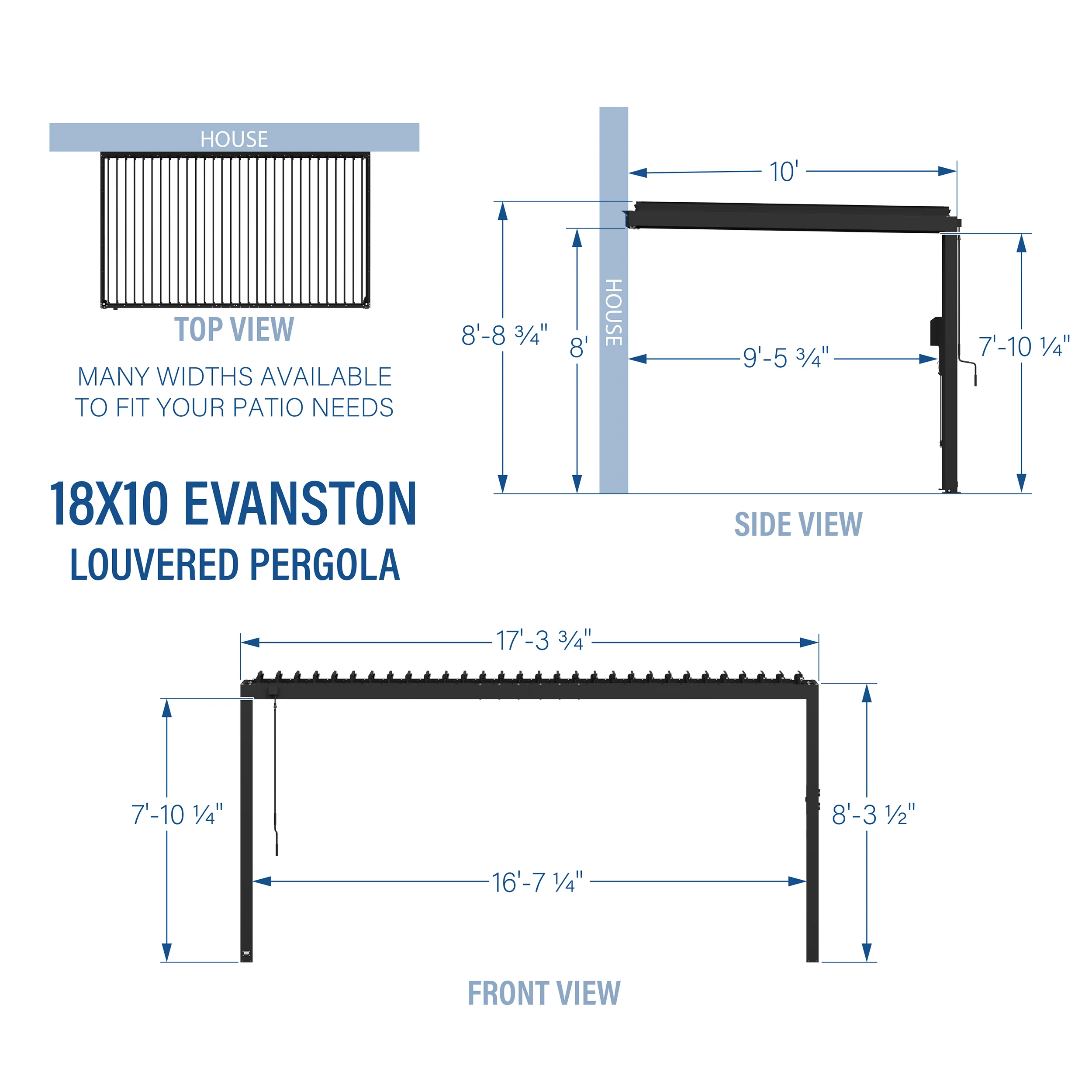 18x10 Evanston Wall Mounted Louvered Pergola - Image 3