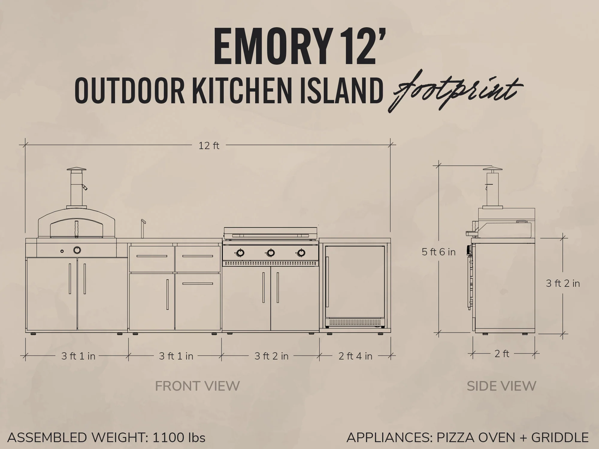 Emory | 12-Foot Outdoor Kitchen Island with Built-In Griddle & Pizza Oven - Image 2