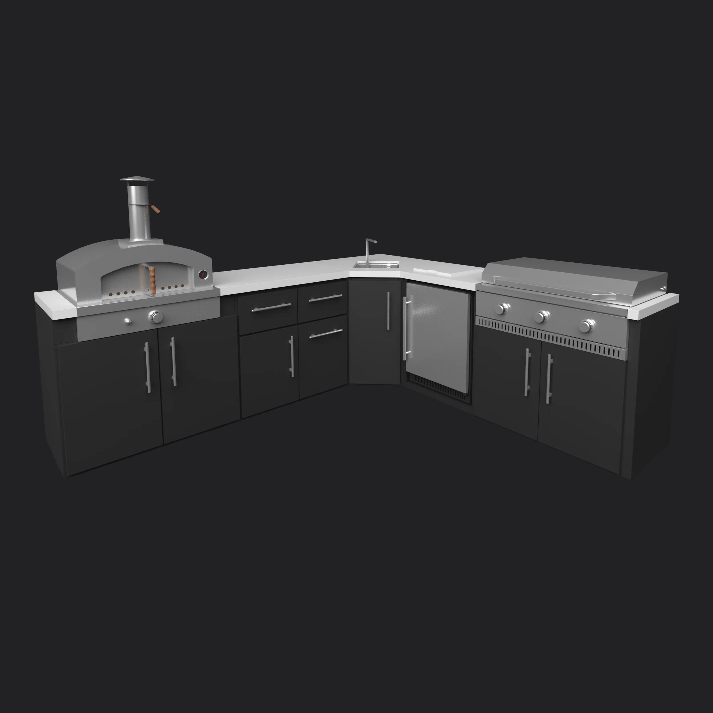 Emory | Corner Outdoor Kitchen Island with Built-In Griddle & Pizza Oven - Image 18