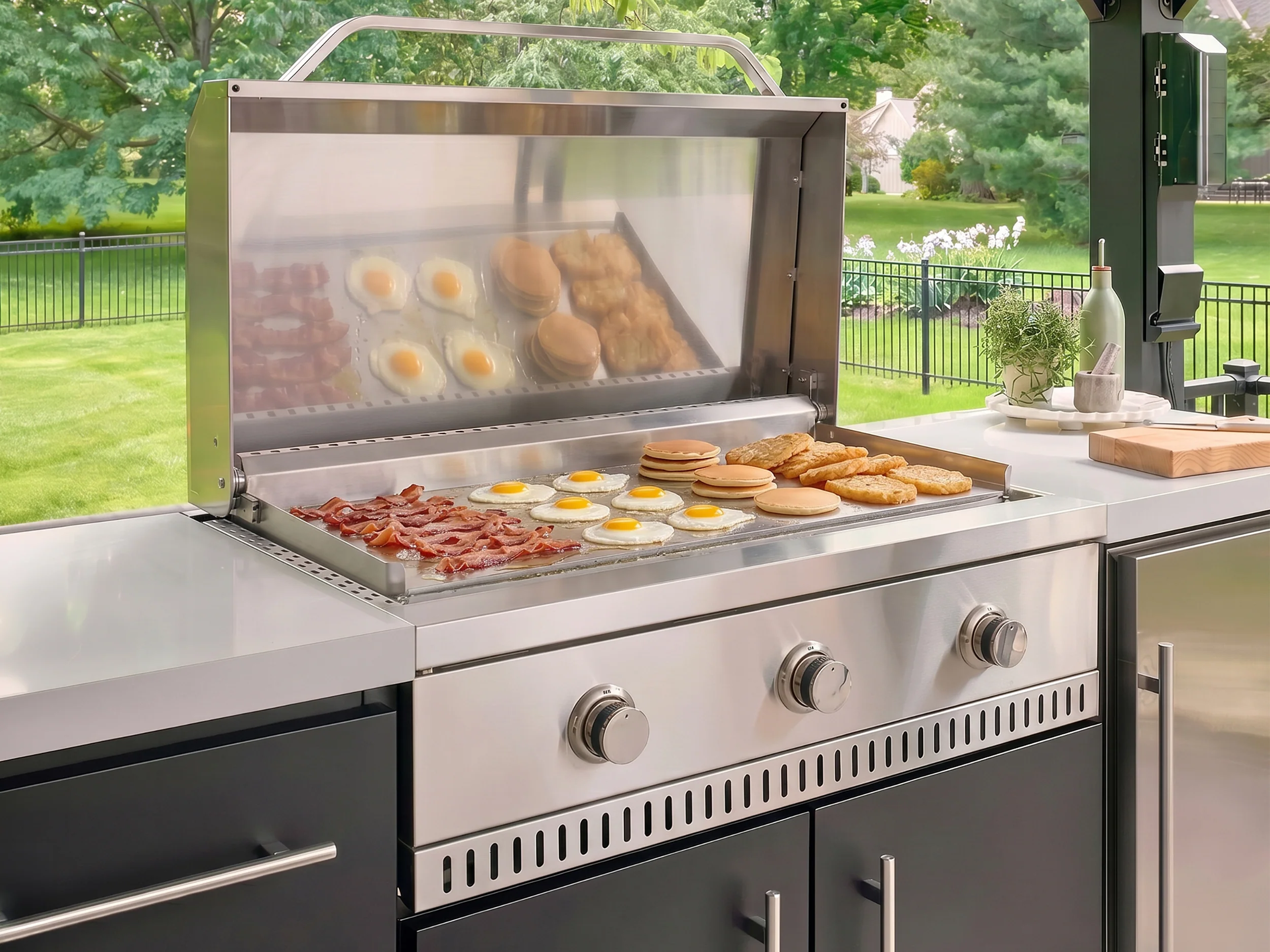 Lancaster | Covered Linear Outdoor Kitchen with Built-In Griddle - Image 4