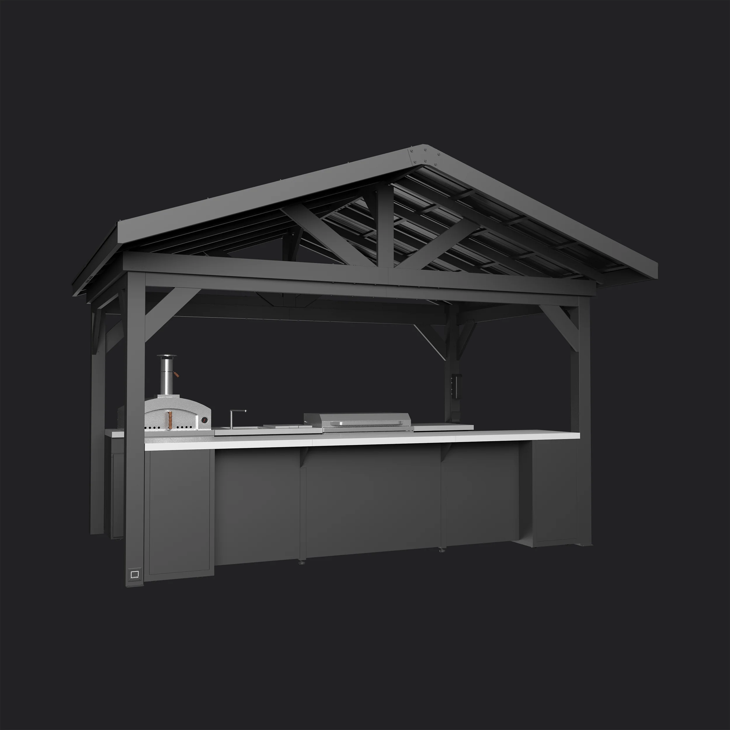 Lancaster | Galley Outdoor Kitchen with Built-In Griddle & Pizza Oven - Image 26